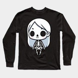 Kawaii Girl Ghost | Cute Skeleton Costume Design for Halloween | Cutesy Design Long Sleeve T-Shirt